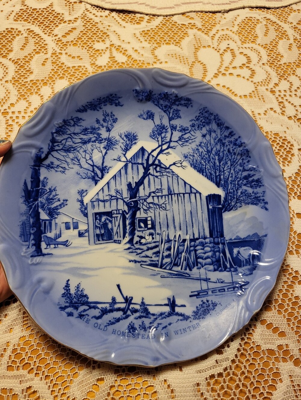 Decorative Japan-Made Porcelain Plate - White with Blue Mark